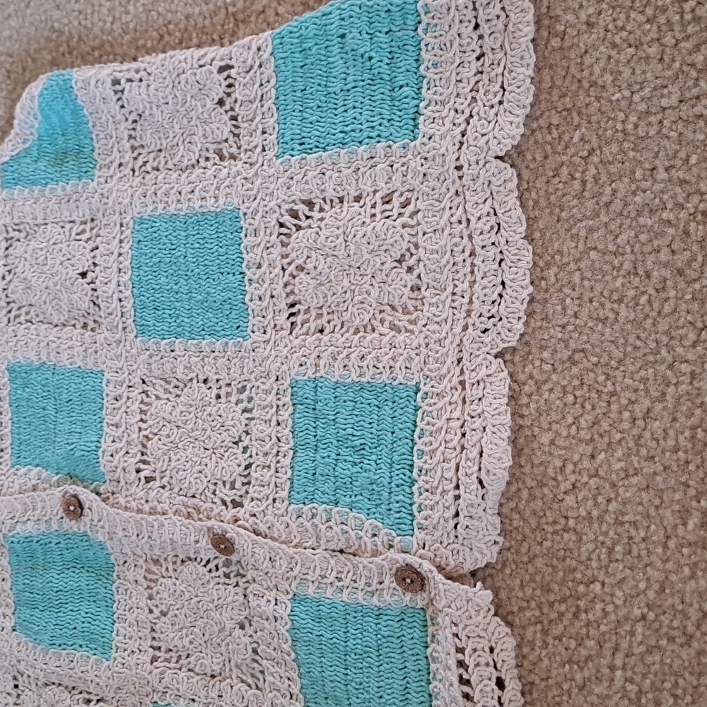 AZ Crochet Vest and Skirt Set in Cream and Turquoise - Picture 4 of 8